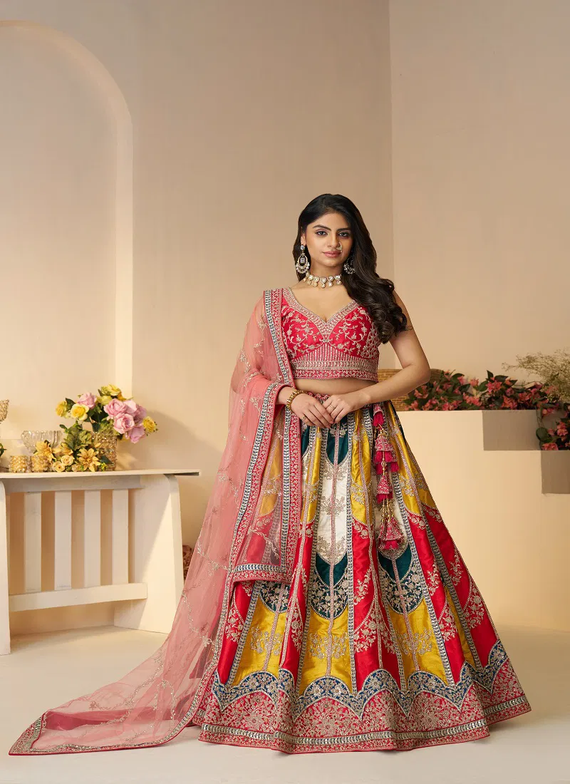 Kf 87 Multi Color Silk Zari Work Bridal Lehenga Wholesale Price In Surat
